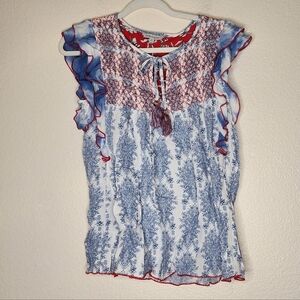 John Mark Baby Doll Pop Over Embroidered Blouse S